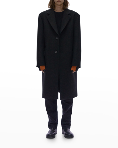 Shop Helmut Lang Men's Wool Overcoat W/ Knit Cuffs In Blk