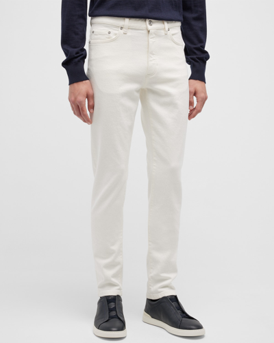 Shop Zegna Men's 5-pocket Solid Denim Jeans In White Solid