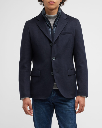 Shop Herno Men's Cashmere Blazer W/ Detachable Liner In Blue