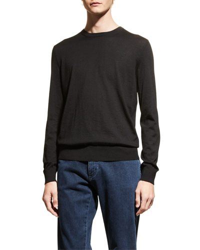 Shop Zegna Men's Cashmere Crewneck Sweater In Black Solid