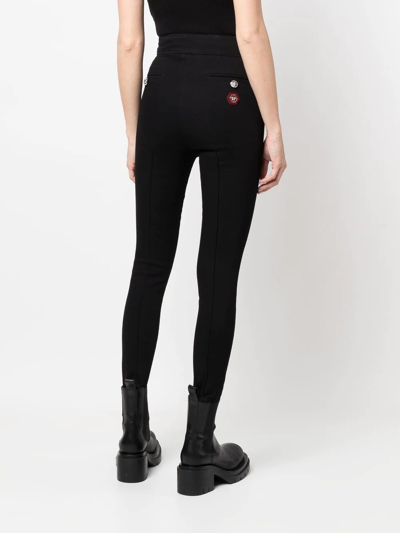 Shop Philipp Plein Hexagon High-waist Denim Leggings In Black