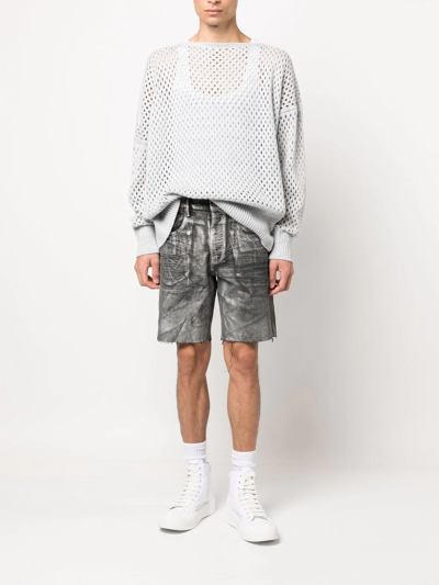 Purple Brand Foiled Distressed Denim Shorts In Schwarz