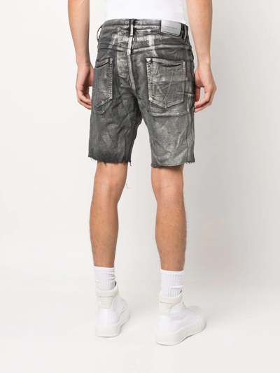 Purple Brand Foiled Distressed Denim Shorts In Schwarz