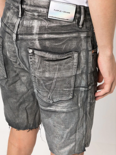 Purple Brand Foiled Distressed Denim Shorts In Schwarz