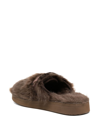 Shop Suicoke Zavo Faux-fur Sliders In Braun