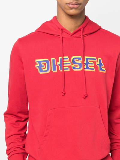 Shop Diesel Logo-print Drawstring Hoodie In Green