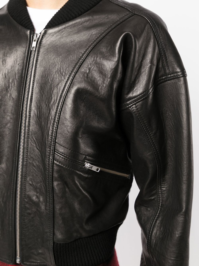 Shop Ymc You Must Create Zip-up Cropped Leather Jacket In Black