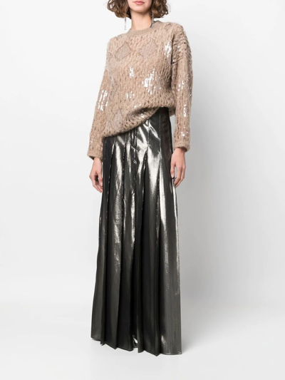 Shop Brunello Cucinelli Metallic Pleated Skirt In Gold