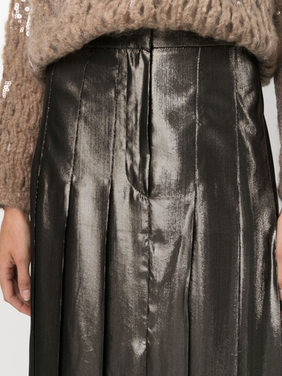 Shop Brunello Cucinelli Metallic Pleated Skirt In Gold