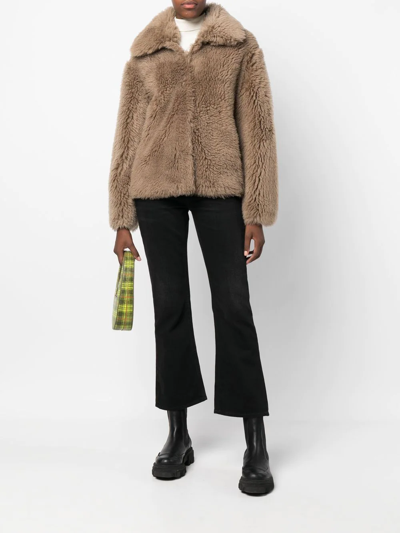 Shop Yves Salomon Long-haired Woven Wool Jacket In Brown