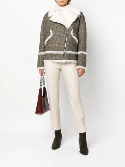 Yves Salomon Houndstooth-pattern Biker Jacket In Nude