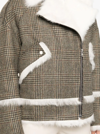 Yves Salomon Houndstooth-pattern Biker Jacket In Nude
