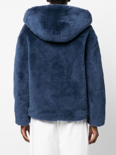 Shop Yves Salomon Woven Wool Hooded Jacket In Blue
