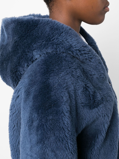 Shop Yves Salomon Woven Wool Hooded Jacket In Blue