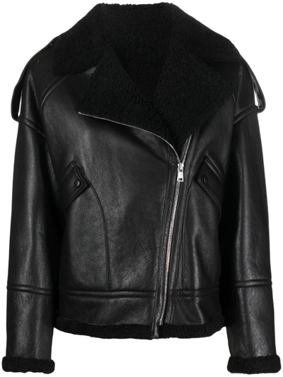 Shop Yves Salomon Cracked-effect Biker Jacket In Schwarz