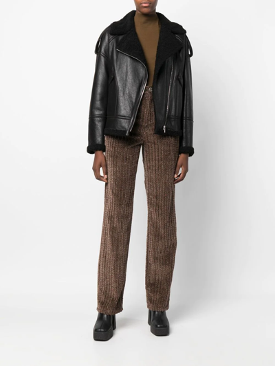 Yves Salomon Cracked-effect Biker Jacket In Schwarz