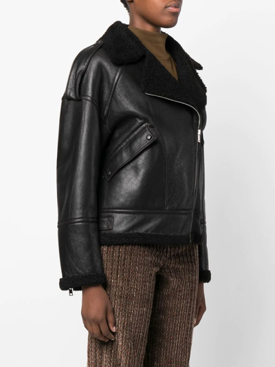 Yves Salomon Cracked-effect Biker Jacket In Schwarz