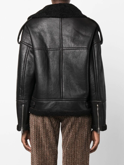 Shop Yves Salomon Cracked-effect Biker Jacket In Schwarz