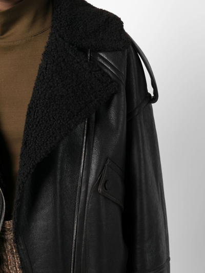 Shop Yves Salomon Cracked-effect Biker Jacket In Schwarz