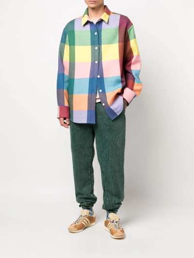 Shop The Elder Statesman Check Wool-cashmere Shirt In Grün