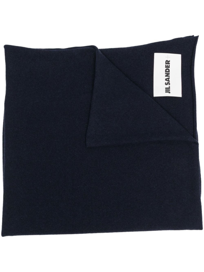 Jil Sander Black Wool Blend Scarf In Blau