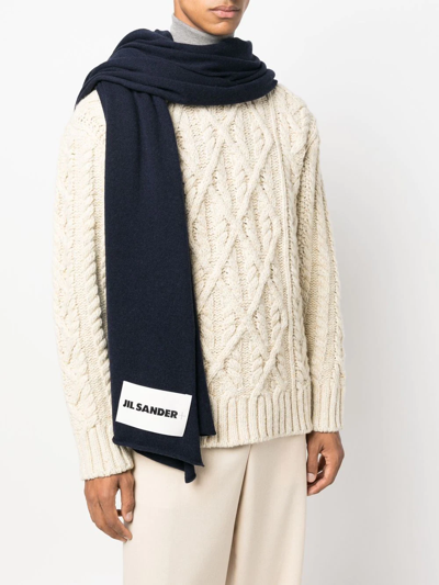 Jil Sander Black Wool Blend Scarf In Blau