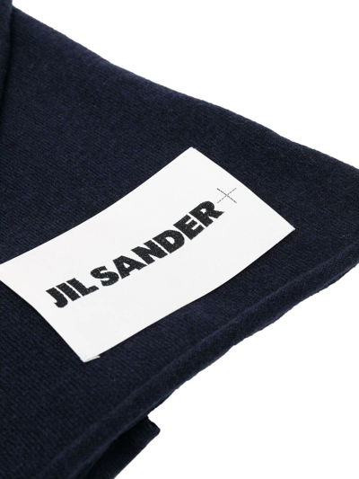 Jil Sander Black Wool Blend Scarf In Blau