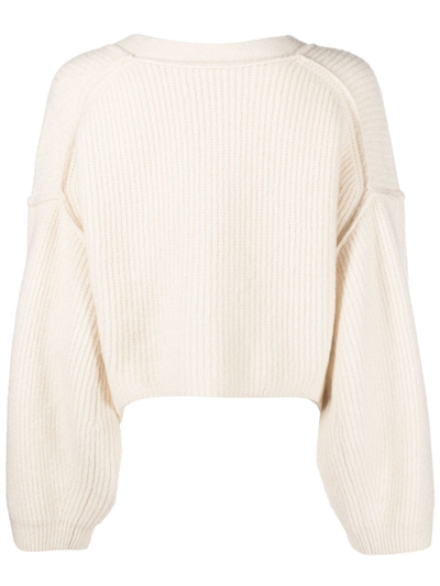 Remain Birger Christensen Off-white Karin Ribbed Knit Cardigan In Nude