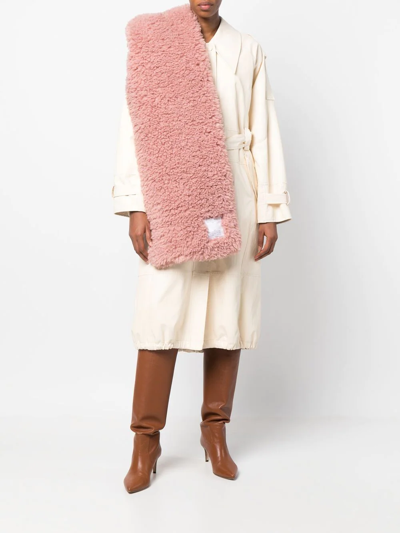 Shop Rokh Faux-fur Logo-patch Scarf In Pink