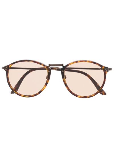 Shop Giorgio Armani Tortoiseshell Round-frame Sunglasses In Braun