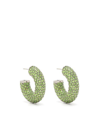 Shop Amina Muaddi Peridot-embellished Half Hoop Earrings In Silver