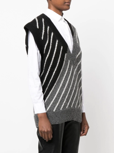 Shop Stella Mccartney Striped Alpaca Wool-blend Top In Grau
