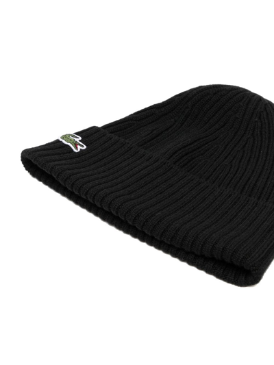 Lacoste Crocodile-patch Wool Beanie In Schwarz
