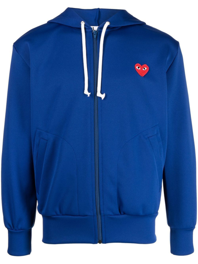 Shop Comme Des Garçons Play Logo-embroidered Zip Hoodie In Blau