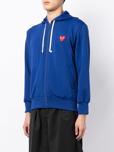 Shop Comme Des Garçons Play Logo-embroidered Zip Hoodie In Blau