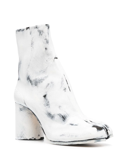 Shop Maison Margiela Tabi Leather Ankle Boots In Weiss