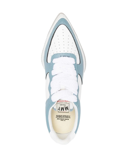 Shop Miharayasuhiro Two-tone Pointed Leather Sneakers In Blue
