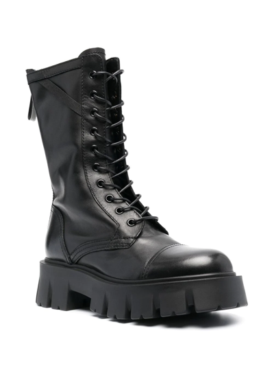 Premiata Elba Combat Boots In Schwarz