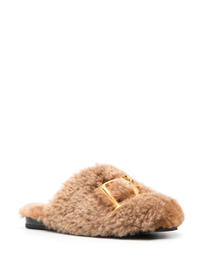 Shop Dsquared2 D2 Statement Shearling Slippers In Neutrals