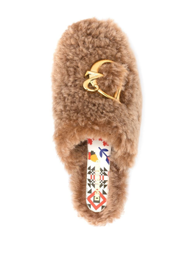 Dsquared2 D2 Statement Shearling Slippers In Neutrals