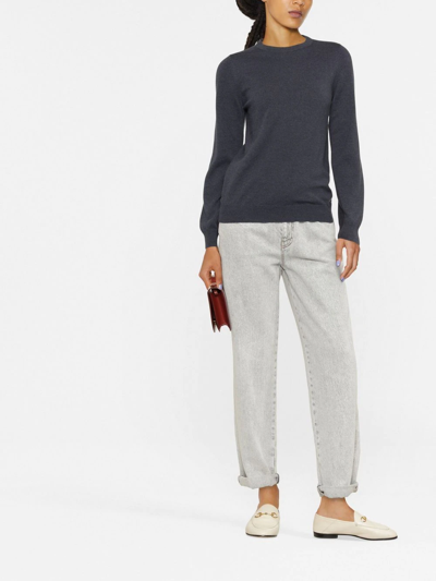 Brunello Cucinelli Long-sleeve Knitted Top In Blau