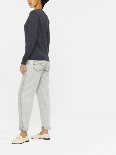 Brunello Cucinelli Long-sleeve Knitted Top In Blau