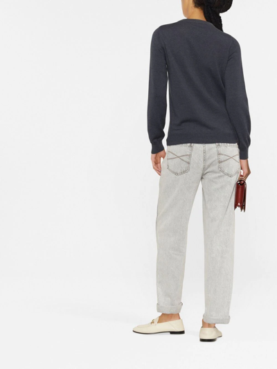 Brunello Cucinelli Long-sleeve Knitted Top In Blau