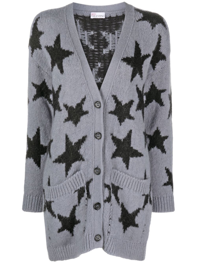 Shop Red Valentino Intarsia-knit Long-sleeve Cardigan In Blue