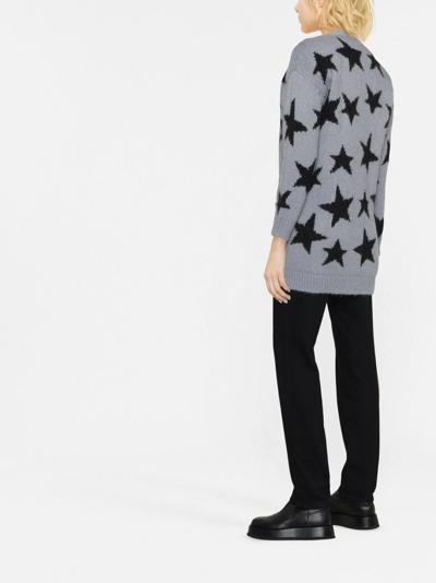 Shop Red Valentino Intarsia-knit Long-sleeve Cardigan In Blue