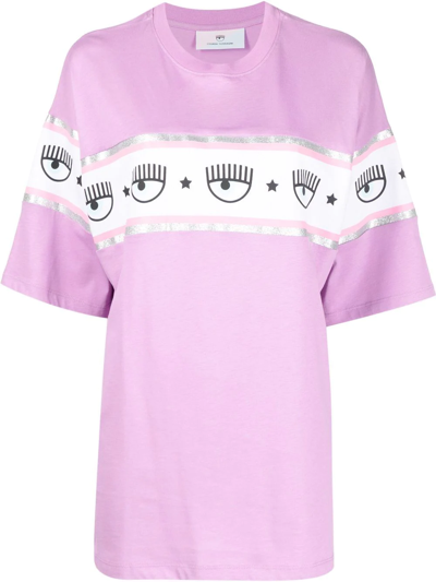 Shop Chiara Ferragni Logo-tape Cotton T-shirt In Violett