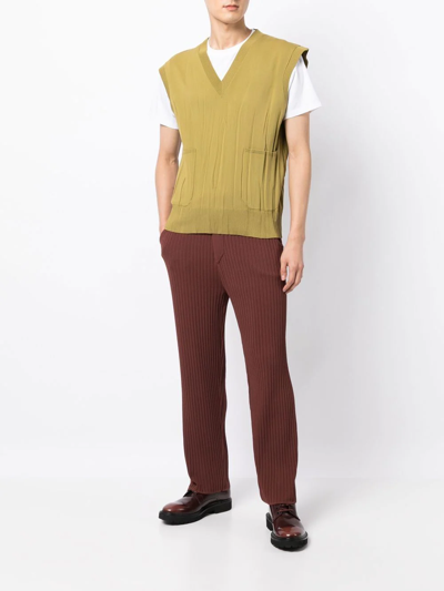 Shop Nanushka Ribbed Straight-leg Trousers In Braun