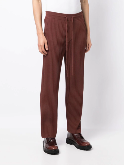 Shop Nanushka Ribbed Straight-leg Trousers In Braun