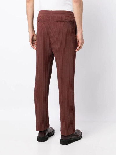 Nanushka Ribbed Straight-leg Trousers In Braun