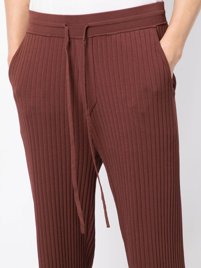 Shop Nanushka Ribbed Straight-leg Trousers In Braun